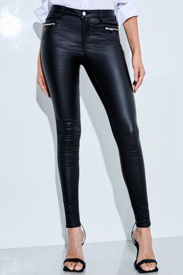 Lipsy Authentic Coated Black Mid Rise Skinny Jeans