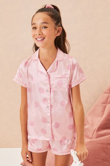 Lipsy Pink Spot Satin Pyjama Set