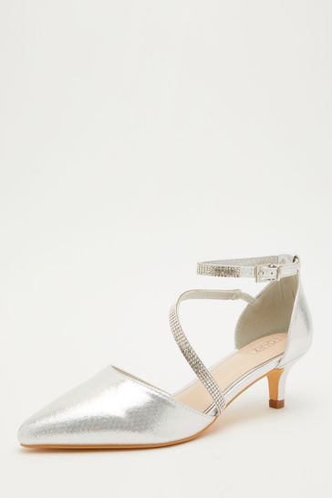 Silver shimmer diamante low heel sandals top