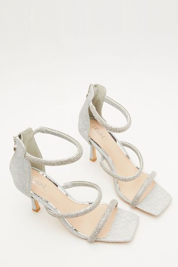 Quiz silver glitter discount block heel sandals