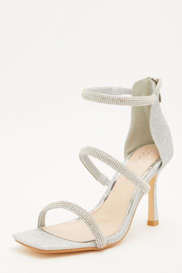 Buy Quiz Silver Shimmer Three Band Flared Heel Sandals from Next