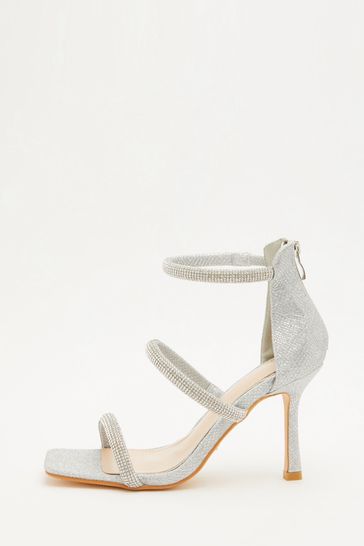 Buy Quiz Silver Shimmer Three Band Flared Heel Sandals from Next