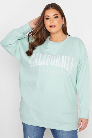 Yours Curve Green Crew Neck California Sweat Top