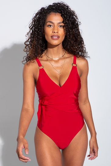 Pour Moi Red Samoa Wrap Over Control Swimsuit