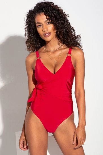 Pour Moi Red Samoa Wrap Over Control Swimsuit