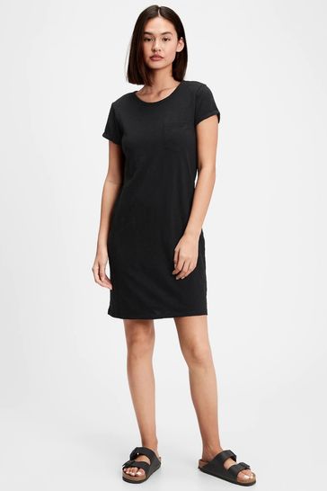 Black t shirt dress shop with pockets