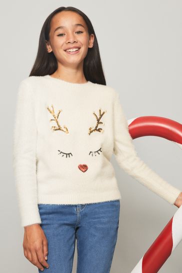 Buy Lipsy Cream Reindeer Christmas Jumper from Next Denmark