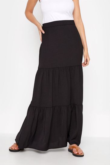 Long Tall Sally Black Washed Twill Tiered Skirt