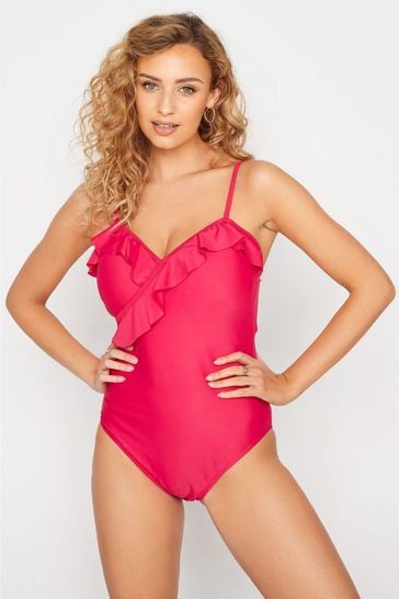 Buy Long Tall Sally Pink Ruffle Front Swimsuit from Next Luxembourg