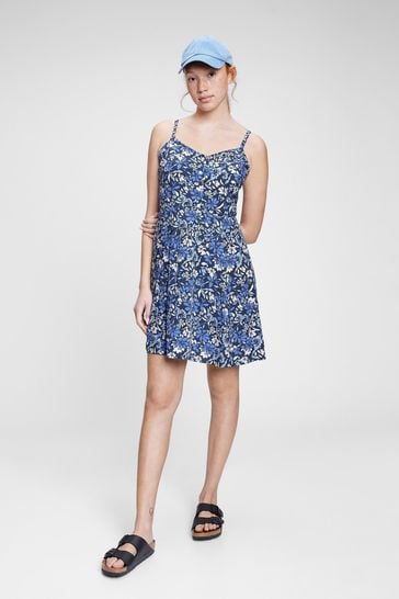 Blue floral sales button front dress