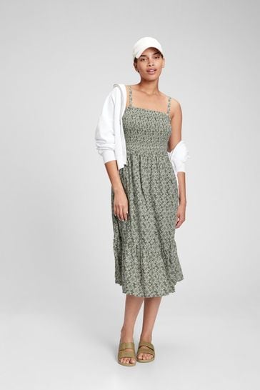 Gap Green Smocked Midi Dress