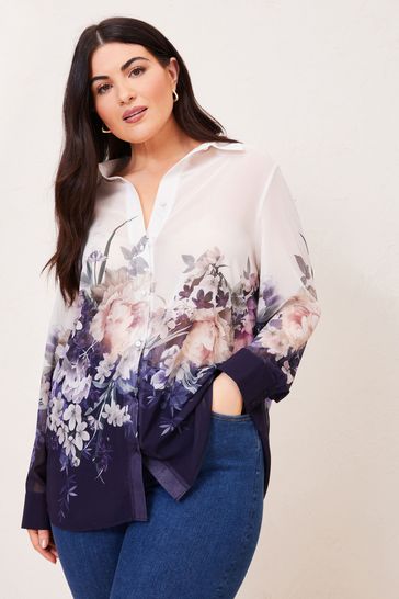 Lipsy Navy Floral Curve Curve Printed Shirt