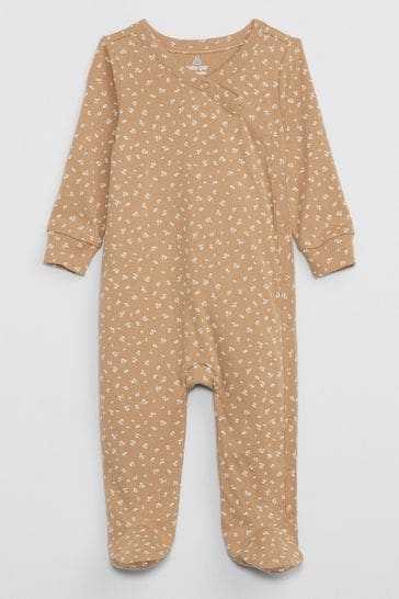 Gap Brown Print Long Sleeve Baby Sleepsuit (Newborn - 9mths)
