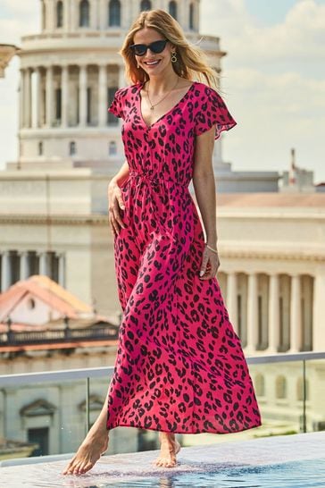 Pink leopard maxi dress hotsell