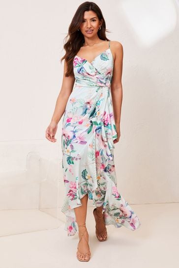 Buy Lipsy Sage Print Wrap Ruffle Midi Dress from Next Luxembourg