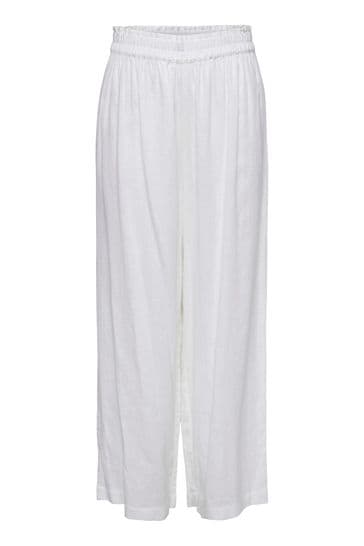 ONLY White Linen Blend Wide Leg Trousers