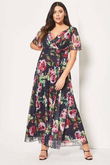 Scarlett & Jo Navy Floral Isabelle Print Float Sleeve Maxi Dress