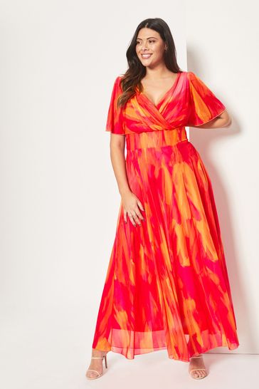 Scarlett & Jo Orange Isabelle Print Float Sleeve Maxi Dress
