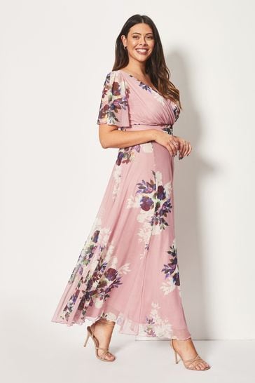 Scarlett & Jo Pink Floral Isabelle Print Float Sleeve Maxi Dress