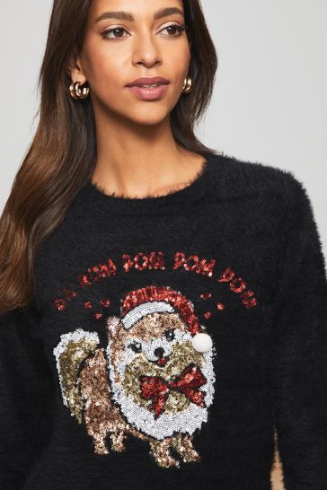 Buy Lipsy Black Black Regular Christmas Crew Neck Knitted Jumper