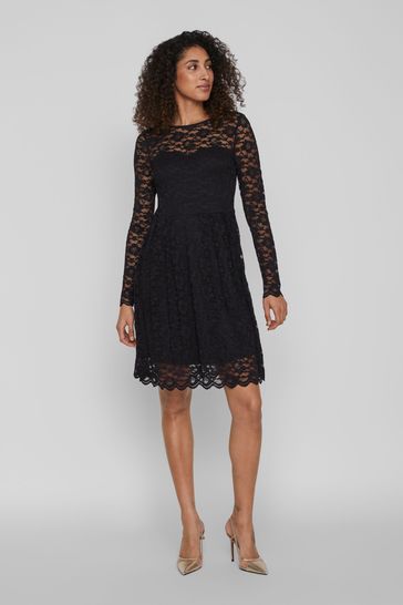 VILA Black Sleeveless Lace And Tulle Maxi Dress