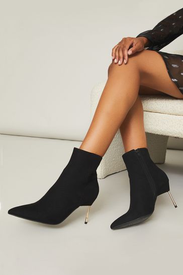 Lipsy Black Metal Heeled Suedette Pointed Ankle Boot