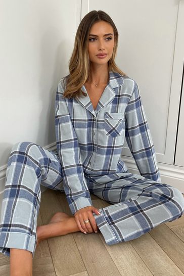 Lipsy Blue Regular Cosy Check Long Leg Pyjama Set