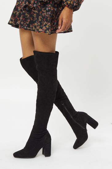 Lipsy Suedette Stretch Over the Knee Faux Suedette Block Heeled Boot