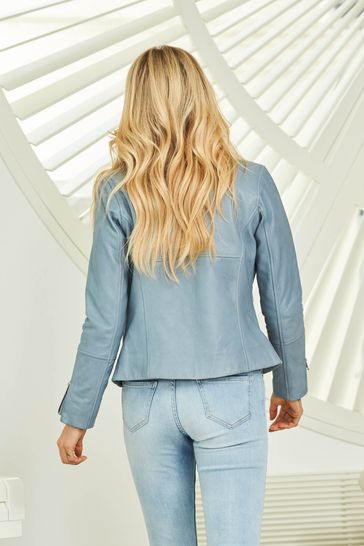 Buy Sosandar light blue Leather Biker Jacket from Next Italy