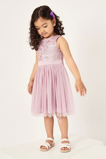Maya Violet Purple Delicate Sequin Sleeveless Party Dress With Satin Bow - Girls