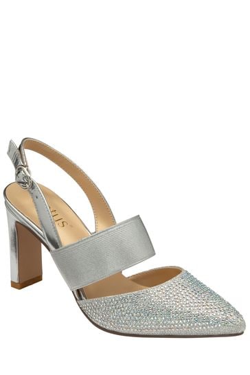 Lotus Footwear Silver Diamante Sling Bar Court Shoe