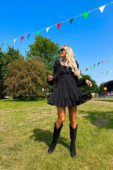 Buy In The Style Black Perrie Sian Long Sleeve Tiered Detail