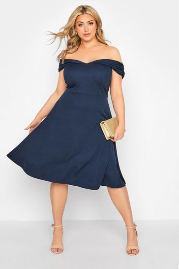 Blue bardot skater dress shop