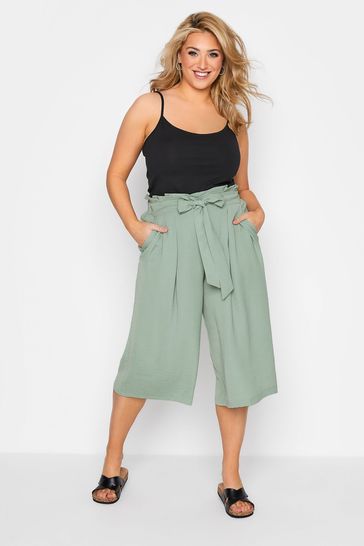Yours Curve Green Paper Bag Washed Twill Culotte