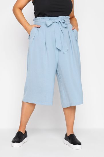 Yours Curve Blue Paper Bag Washed Twill Culotte