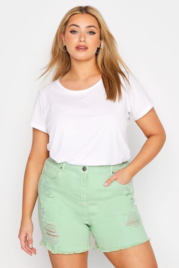 Yours Curve Green Ripped Hotpants