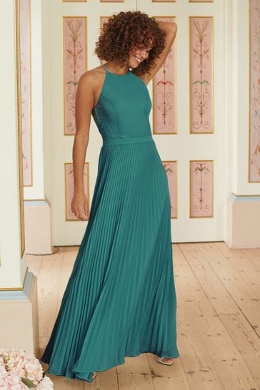 Buy Love Roses Green Pleated Lace Insert Bridesmaid Maxi Dress