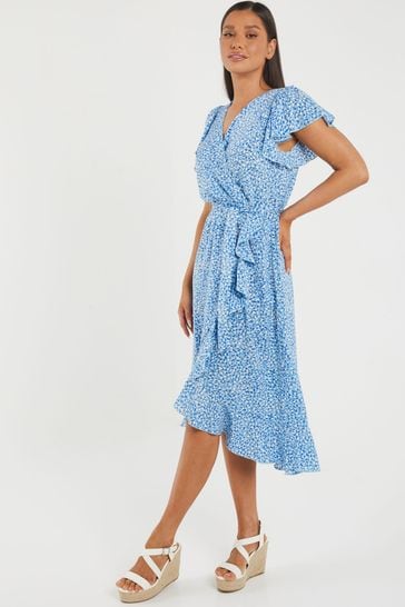 Buy Quiz Blue Animal Print Wrap Midi Dress from Next Luxembourg