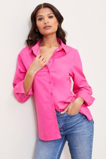 Lipsy Bright Pink Cotton Poplin Regular Oversized Shirt