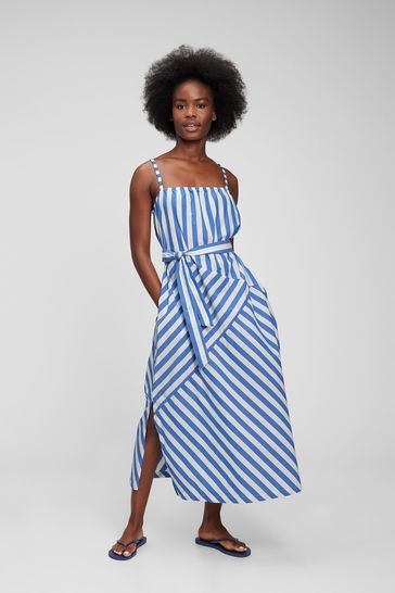 Blue white on sale striped midi dress