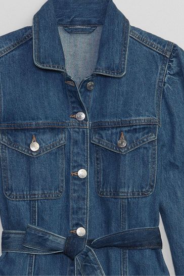 Buy Gap Blue Belted Puff Sleeve Denim Jacket with Washwell from