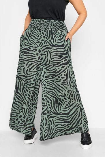 Yours Curve Green Animal Print Spun Viscose Wide Leg Culottes