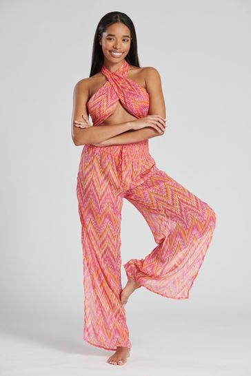 South Beach Pink Beach Multiway Top with Split Side Trousers Co Ord Set