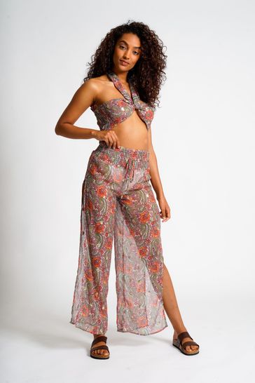 South Beach Multi Beach Multiway Top with Split Side Trousers Co Ord Set