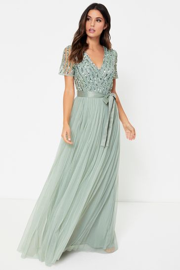 Maya Green Petite Chevron Sequin Maxi Dress