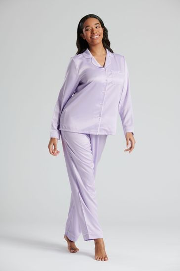 Loungeable Purple Long Sleeve Long Pants Satin Set