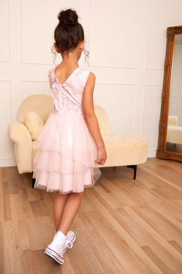 Chi Chi London Pink Tiered Tulle Midi Dress - Girls