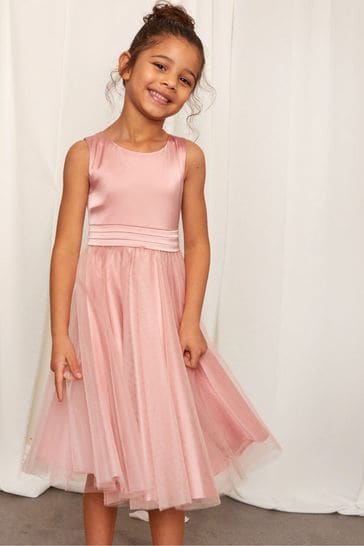 Chi Chi London Pink Satin Tulle Skirt Dress - Girls