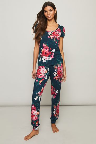 Lipsy Teal Floral Regular Short Sleeve Pyjama Set