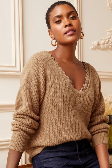 V neck 2025 camel jumper